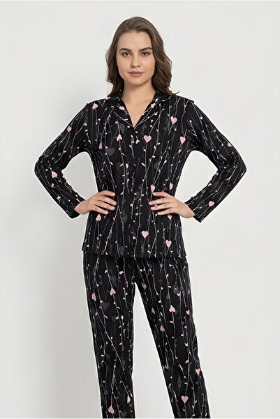 MORRO Stretch Fabric Viscose Long Sleeve Women's Pajama Set |   Comfortable Button-Down Collar Stylish Nightgown Home Wear