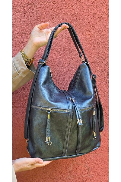 çantamgelsin حقيبة كتف وحقيبة كروس نسائية من الساتان الأسود مكونة من 4 أقسام قابلة للتعديل