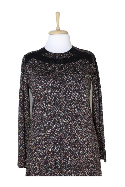 HESNA Women's Asude Winter Quality Small Textured Abstract Patterned Black Plus Size Mother Dress