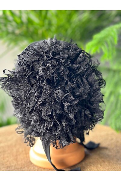 EL&BA GİYİM EŞARP Dikişsiz Silikonlu Kaymaz Fırfırlı Bone Siyah