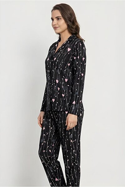 MORRO Stretch Fabric Viscose Long Sleeve Women's Pajama Set |   Comfortable Button-Down Collar Stylish Nightgown Home Wear