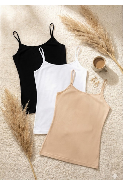 Loule Women's 95% Cotton 3-Piece String Strap Tank Top - Anti-Sweat & Soft Textured Stretchy Fabric