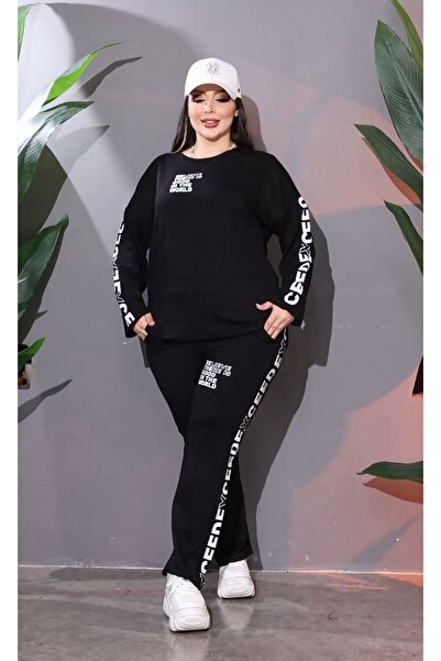 Kaptins Women's Black Sports Tracksuit & Pajama Set Printed Details