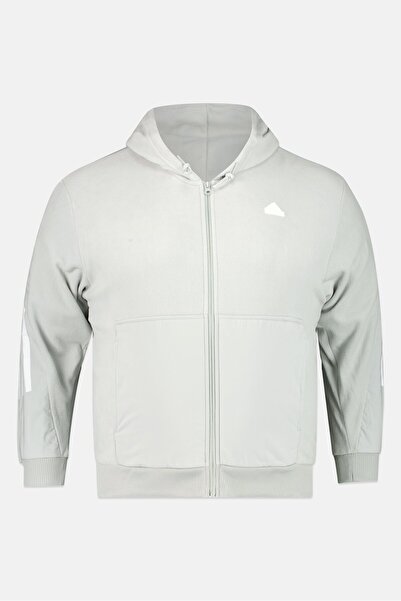 adidas Men Sportswear Fit Long Sleeve Future Icons Outdoor Full Zip Hoodie, Grey