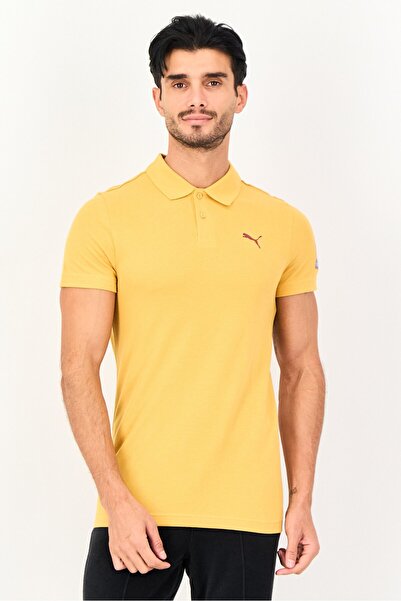 Puma Men Slim Fit Brand Logo Short Sleeve Outdoor Polo Shirt, Yellow