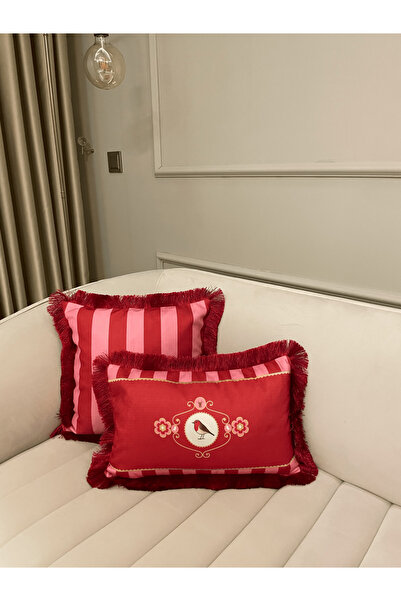 Daniel Home Design Premium |   Love Birds Pink Series Throw Pillow Cover 1 Piece with Tassels