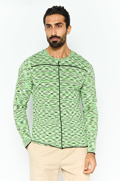 Asos Design Men Round Neck Allover Print Long Sleeves Top, Green
