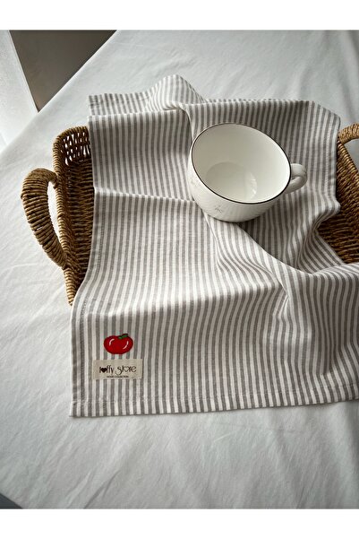 ToffyStore Cotton Linen Fabric Soft Brown Striped Kitchen Towel (35X50Cm)