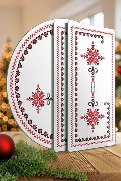 Decovetro Glass Presentation Serving Plate Set of 3 Round with Cross Stitch Pattern