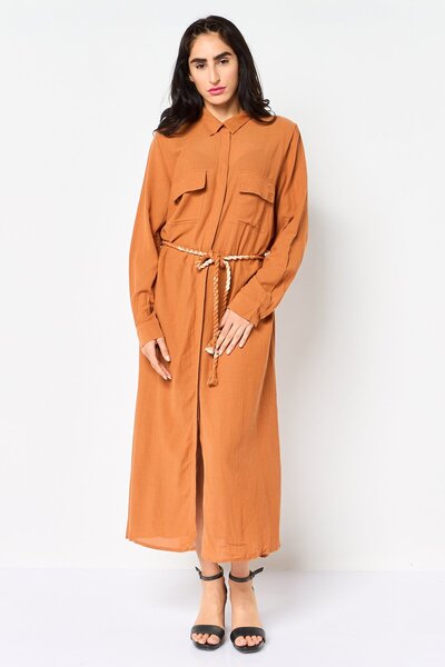 PROMOD Women Textured Shirt Dress, Brown