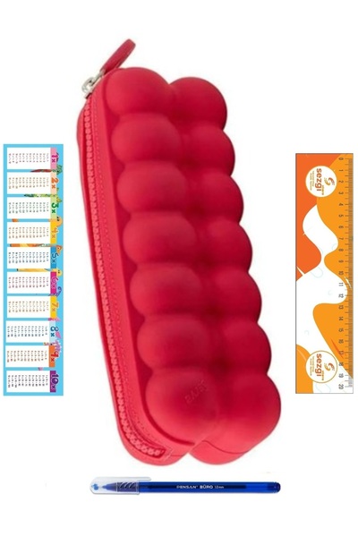 Serve Oshi Silicone Pencil Case (Red) and Ballpoint Pen+Sezgistore Bookmark