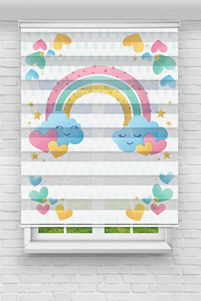 Perdecizade (ENXBOY)PEMBE MAVİ GÖKKUŞAĞI DİJİTAL BASKILI ZEBRA PERDE-COCUK OD...