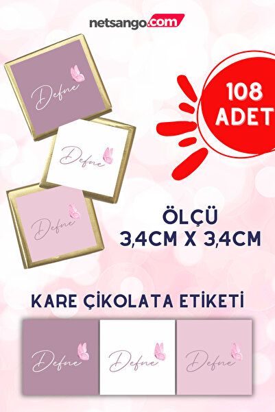 Netsan Etiket 108 Pieces Madlen Chocolate Tag 3.4cm Butterfly Purple Pink