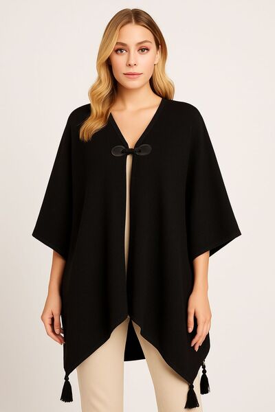 sf collection Solid Color Buckle Knitted Knitwear Poncho