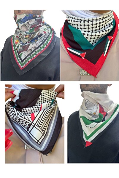 ALDAIYR 4 Pcs Palestine Themed Scarf 50X50 Unisex Suitable for Daily Use Pashmina Shawl Keffiyeh Palestine Flag