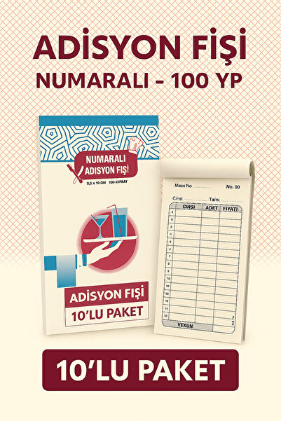 ANI OFİS KIRTASİYE A K Adisyon Fişi Numaralı – 100 Yaprak | Garson Fişi – Restoran Adisyonu – 10’lu Paket