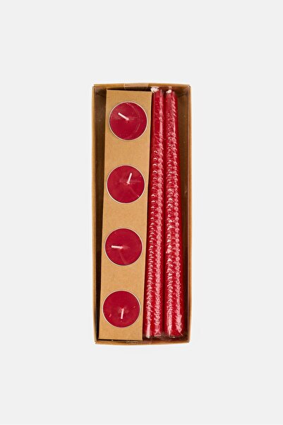 Muy Mucho Pack Of 2 Candles And 2 Tealight candle, Red