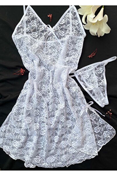 SİNTRA LINGERIE Dantel Gecelik Takımı - Beyaz