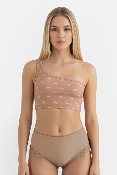 Cozi حمالة صدر نسائية غير مبطنة وغير سلكية مطبوعة بالكامل، لون بني فاتح