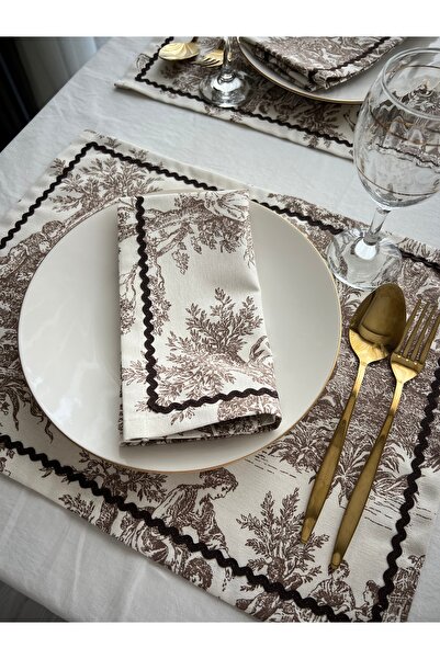 ToffyStore Brown Stone Detailed Linen American Tablecloth (35X45Cm)