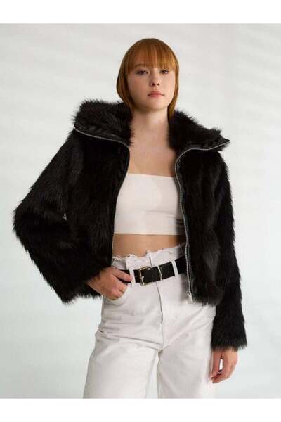 Robin 99459 Faux Fur Coat Black