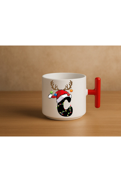 Er-Se Tasarım Special Red T-Handle C-Shaped Letter Mug for New Year's Eve, Special Red Mug for New Year's Eve, Gift Mug for Friends