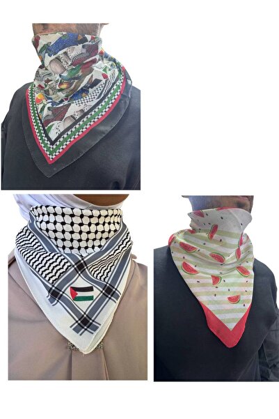 ALDAIYR 3 Palestine Themed Scarf 50X50 Unisex Suitable for Daily Use Pashmina Shawl Keffiyeh Palestine