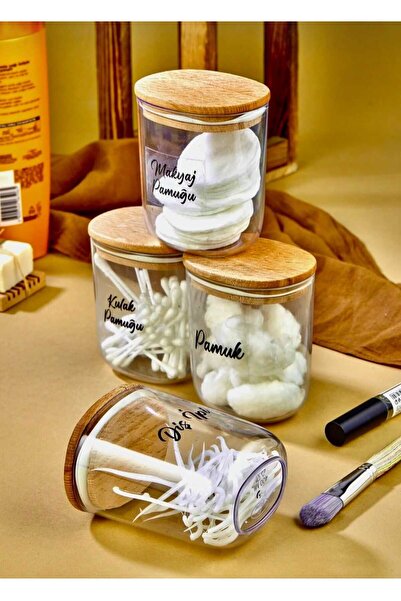 Genel Markalar 4'lü Etiketli Ahsap Kapaklı Kulak Pamuğu&pamuk&makyaj Pamuğu&d...