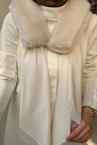 Ghisa Detachable Fur Leather Detailed Cap Sleeveless Underwear Pants 3-Piece Set