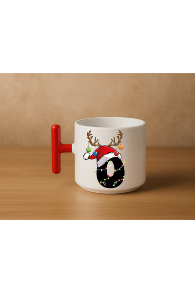 Er-Se Tasarım Special Red T-Shaped Handle O-Shaped Letter Mug for New Year's Eve, Special Red Mug for New Year's Eve, Gift Mug for Friends