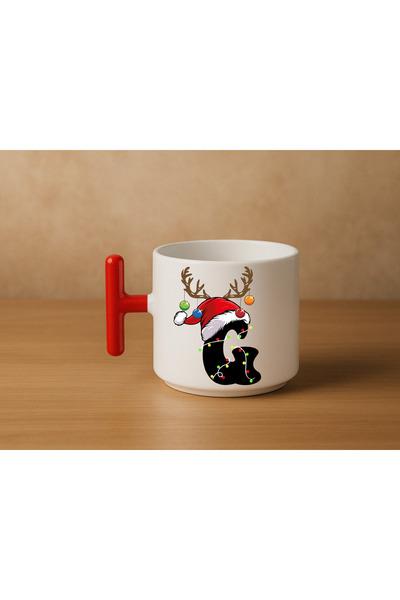 Er-Se Tasarım Special Red T-Handle G-Letter Mug for New Year's Eve, Special Red Mug for New Year's Eve, Gift Mug for Friends