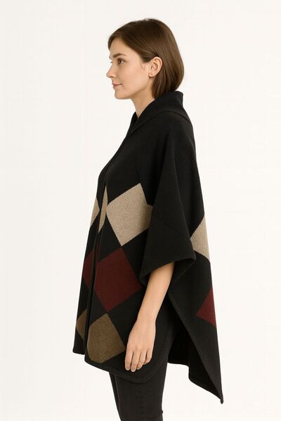 sf collection Women's Hooded Stylish Knitted Knitwear Poncho