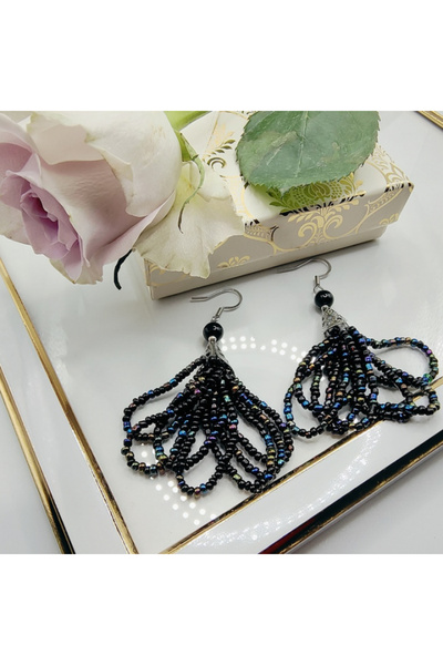 B2Y Cercei lungi negri cu onix