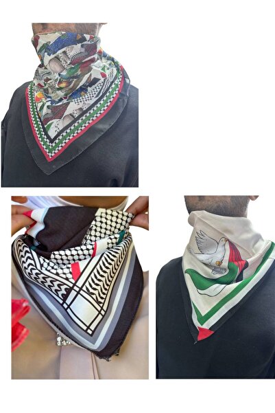 ALDAIYR 3 Palestine Themed Scarf 50X50 Unisex Suitable for Daily Use Pashmina Shawl Keffiyeh Palestine