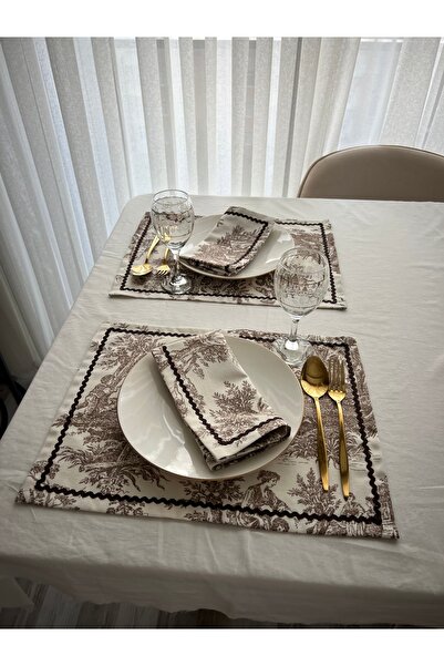 ToffyStore Brown Stone Detailed Linen American Tablecloth (35X45Cm)