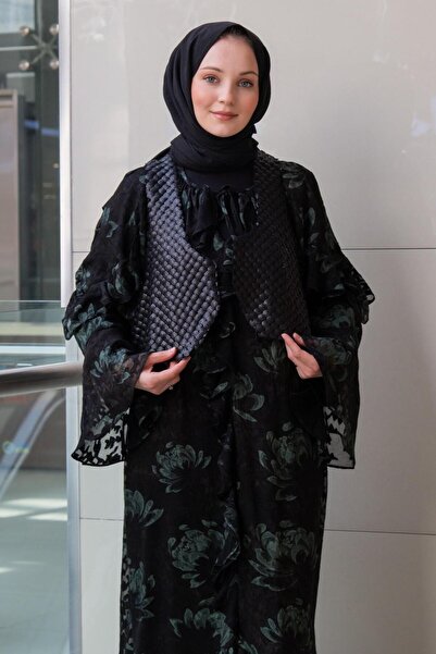 Ghisa Floral Patterned Ruffled Sequin Vest Set Dress