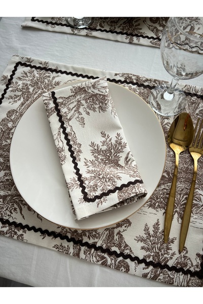 ToffyStore Brown Stone Detailed Linen American Tablecloth (35X45Cm)