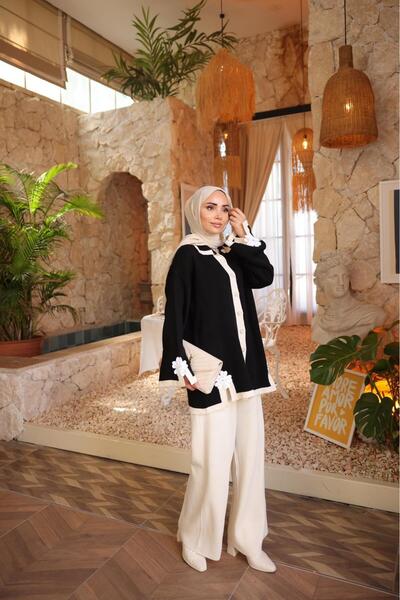 EREN STYLE Cotton Knitwear Stone Detailed Jacket Trousers 2-Piece Set (between Sizes 38-46)