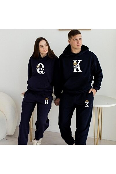 LELVANİ طقم بدلة رياضية مطبوعة للزوجين بتصميم كوين وكينج