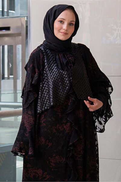 Ghisa Floral Patterned Ruffled Sequin Vest Set Dress