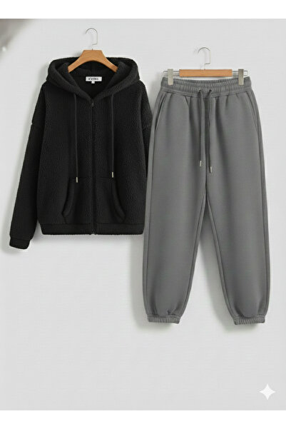 KVİNS Set de trening unisex oversize din pluș, cu fermoar complet |   Hanorac...