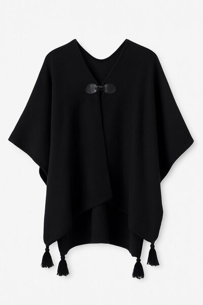 sf collection Solid Color Buckle Knitted Knitwear Poncho