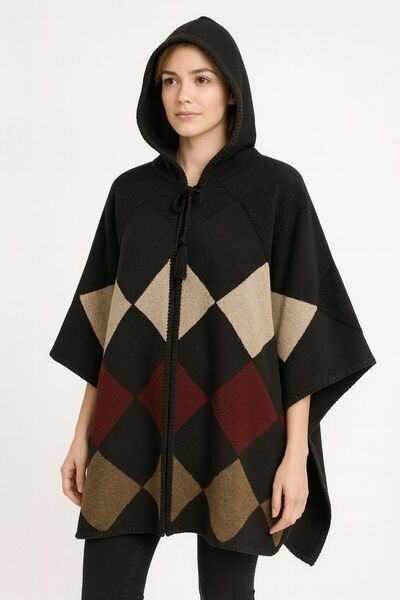 sf collection Women's Hooded Stylish Knitted Knitwear Poncho