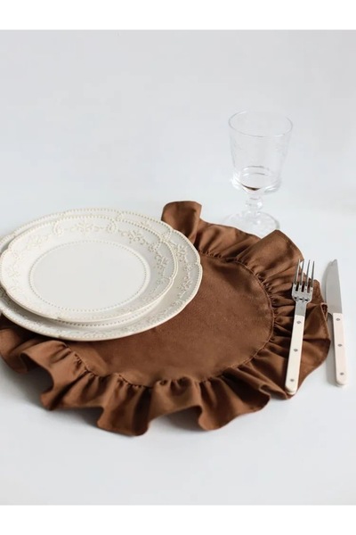 ToffyStore Round Brown Linen Fabric American Service (38X38Cm)