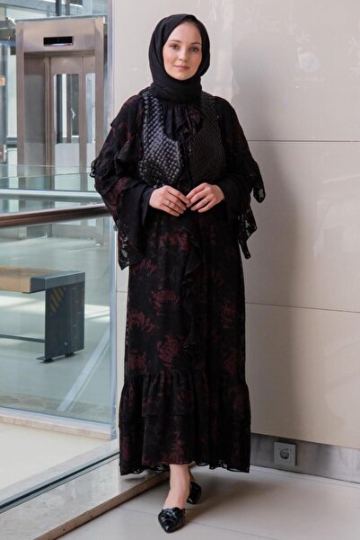 Ghisa Floral Patterned Ruffled Sequin Vest Set Dress