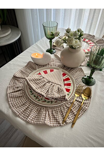 ToffyStore Round Mink Gingham Linen American Tablecloth (38X38Cm)