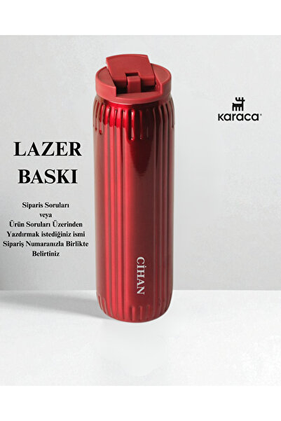 Karaca Kişiselleştirilebilir Rimo Sızdırmaz Çelik Termos 600 ml Krem Özel İsimli