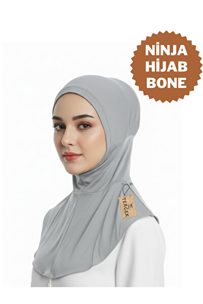 Tergek Neck Collar Hijab Bone Gray, Ready-To-Wear Practical Sports Hijab Headscarf Scarf Shawl Turban Mevlüt Prayer Namaz
