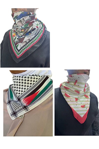ALDAIYR 3 Palestine Themed Scarf 50X50 Unisex Suitable for Daily Use Pashmina Shawl Keffiyeh Palestine