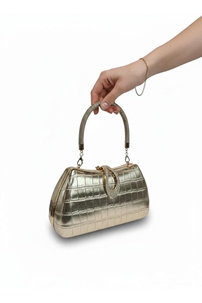 LLK Elegant leather evening bag with a side closure, zircon stones, and a phone compartment.